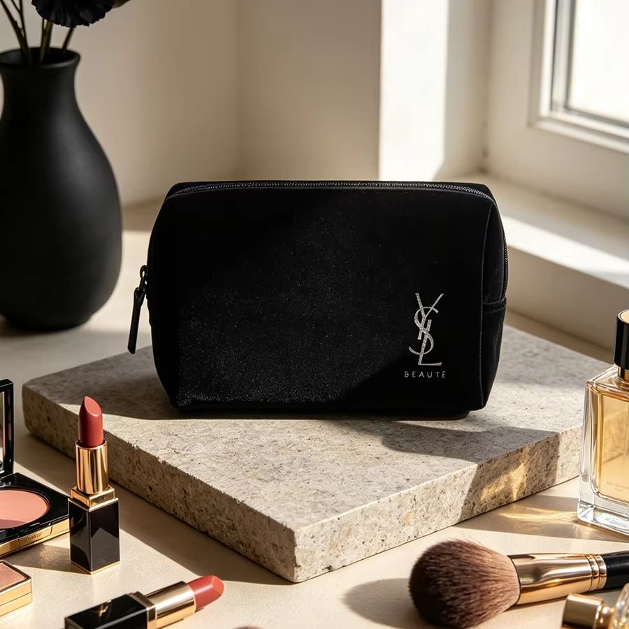 Ysl Beauty Makeup - Borsa per cosmetici stampata nera di