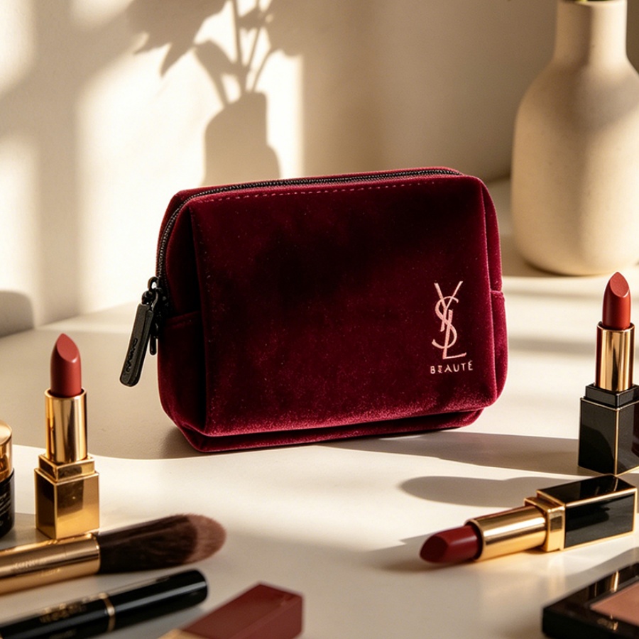 Borsa YSL in velluto rosso vin - Ysl Beauty Makeup recensione e prezzo