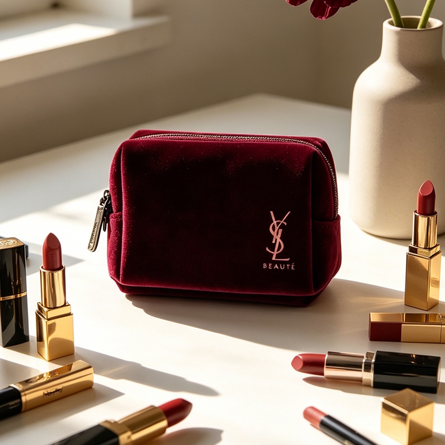 Borsa YSL in velluto rosso vin - Ysl Beauty Makeup recensione e prezzo