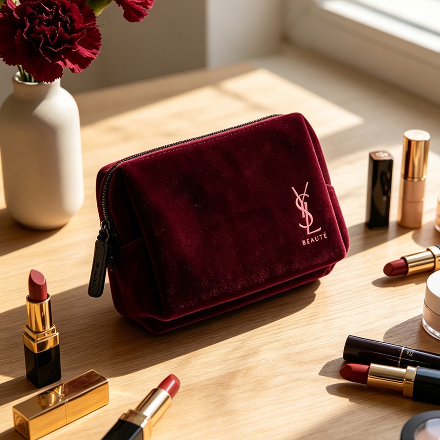 Borsa YSL in velluto rosso vin - Ysl Beauty Makeup recensione e prezzo