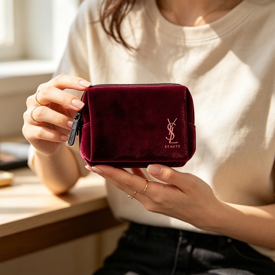 Borsa YSL in velluto rosso vin - Ysl Beauty Makeup recensione e prezzo